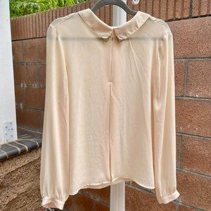 Ivory, Cream Long Sleeved Semi-Sheer Blouse